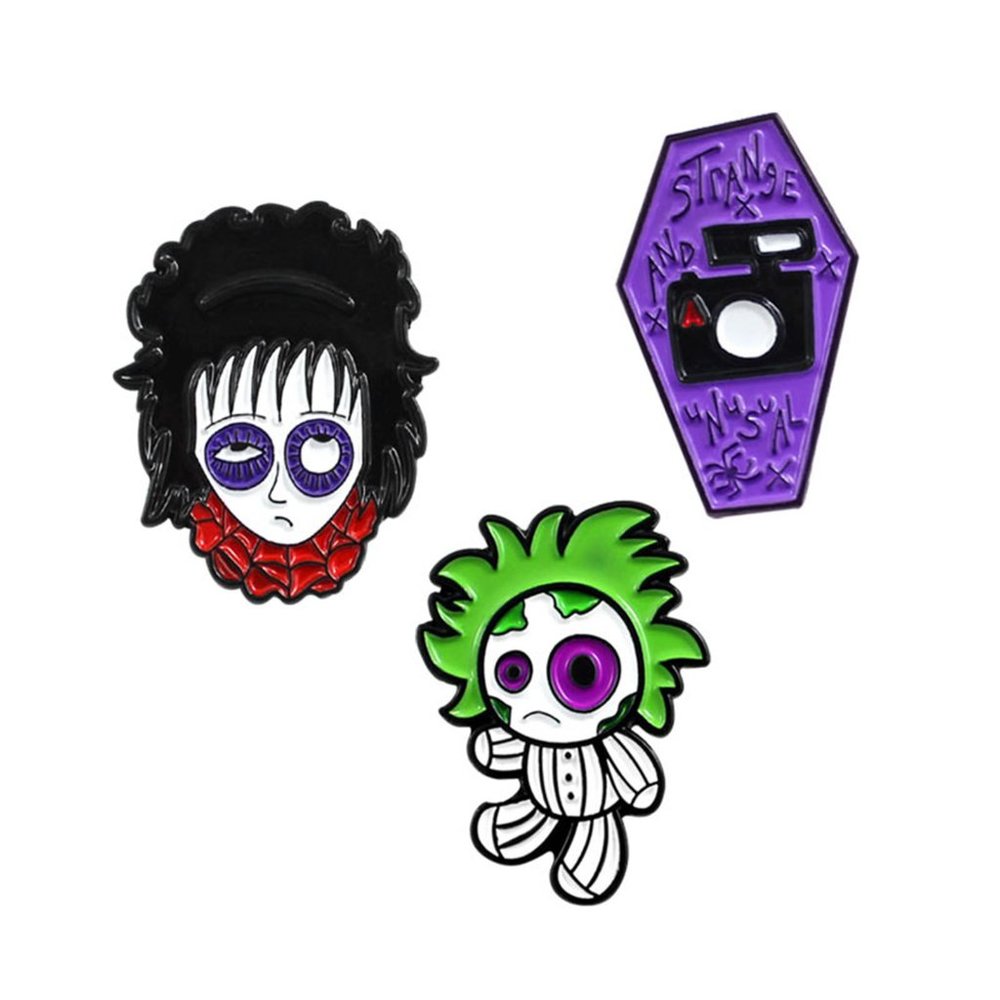 Metal & Enamel Beetlejuice Set of 3 Lapel Pins (New)